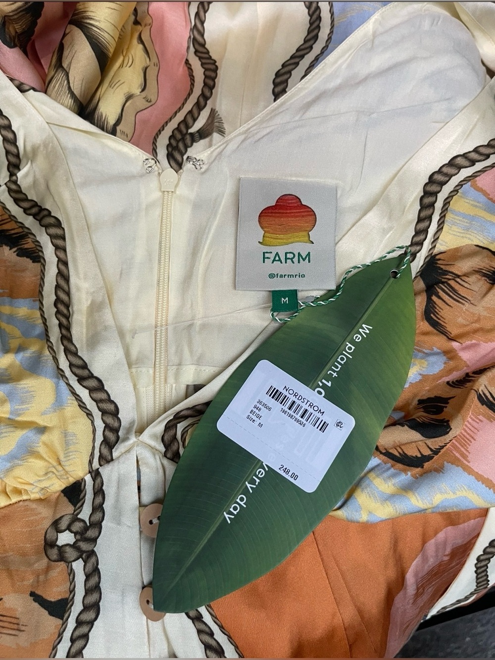 FARM Rio Tropical Shell-Print Midi Dress in Peach, Mustard & Cream - Picture 7 of 7